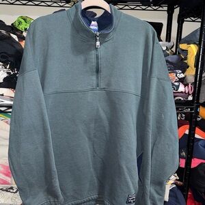 Vintage 90s Russell Athletics Rare Green And Navy Blue 1/4 Zip Sweater Large